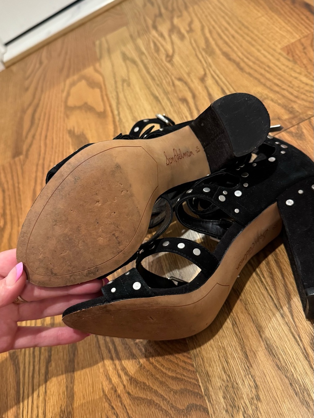 Sam Edelman Black Studded Block Heel Sandals - Picture 3 of 5